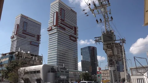 B.S.R 3Tower in Bnei Brak - Windows outside  cleaning Stock Footage 102965264