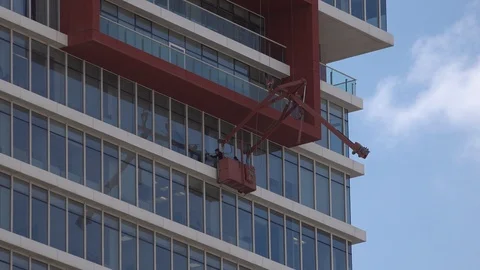 B.S.R 3Tower in Bnei Brak - Windows outside  cleaning Stock Footage 102966530