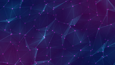 Bstract 3D network with interconnected purple and blue geometric shapes and Stock Footage 280095525