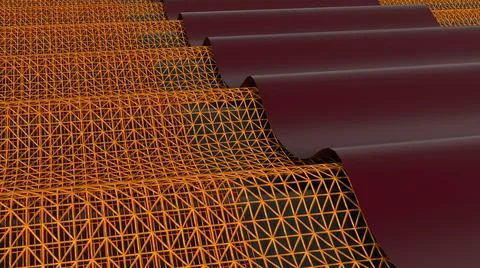 Bstract 3D Render, modern background, golden frame wave pattern Stock Illustration