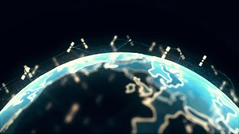 Bstract 3D rendering satellites starlink network, digital earth data globe - Stock Footage 108903998
