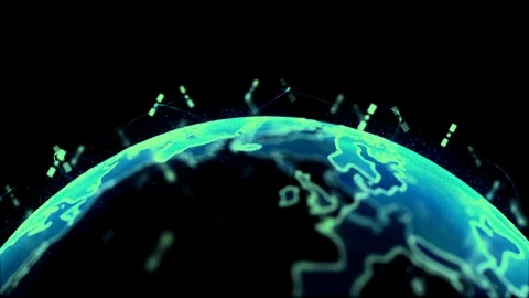 Bstract 3D rendering satellites starlink network, digital earth data globe - Stock Footage 108904784