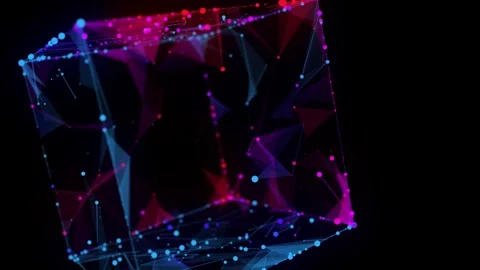 Bstract background 3D digital color wireframe cube rotate. 3D algorithm blo.. Stock-Footage 328935833