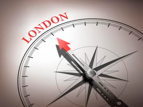 Bstract compass with needle pointing the destination london Stock Illustration