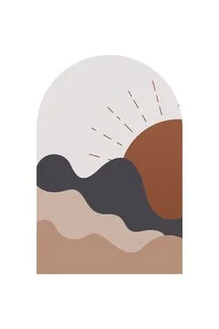 Bstract Landscape Art Poster. Mid Century Background Illustration 写真素材