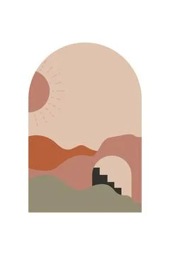 Bstract Landscape Art Poster. Mid Century Background Illustration 写真素材