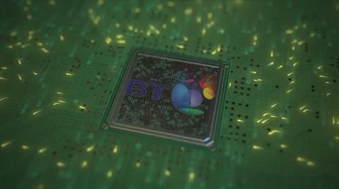 BT GROUP logo on the chip on computer board. Conceptual editorial 3d rendering Stock Illustration
