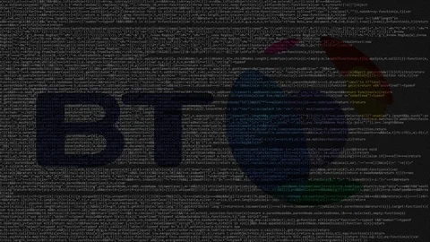 BT Group logo made of source code on computer screen. Editorial loopable Stock Footage 92020465