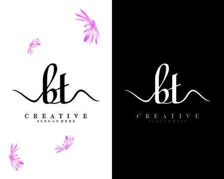 Bt, tb handwriting script letter logo design vector Stock Illustration