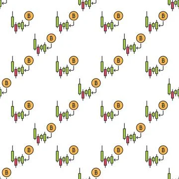 BTC with arrow and Candlestick Chart vector Bitcoin Investment colored seam.. Stock Illustration