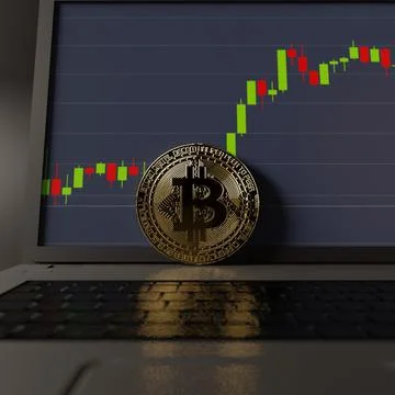 BTC Bitcoin Cryptocurrency Cryptography 3D Render Graph Gold Golden Ilustração Stock