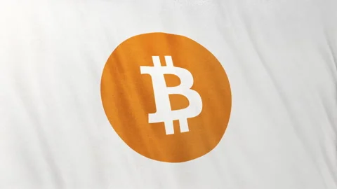BTC Bitcoin Icon Logo on Full-Frame White Flag Loop Banner Background Stock-Footage 159135501