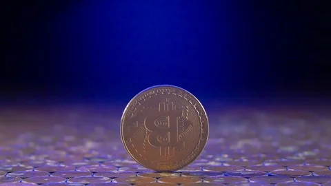 BTC bitcoin virtual money value sign are spinning Stock Footage 95458063