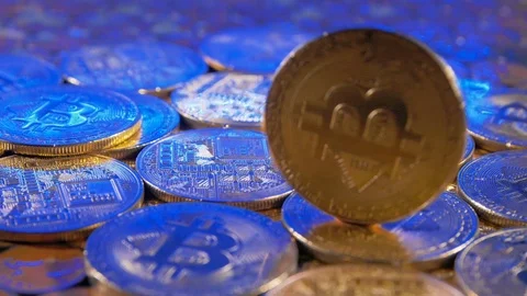 BTC bitcoin virtual money value sign are spinning Stock Footage 95458266