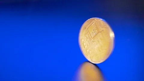 BTC bitcoin virtual money value sign are spinning Video stock 95458491