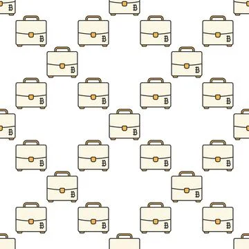 BTC Briefcase vector Bitcoin Accumulation colored seamless pattern Stock Illustration