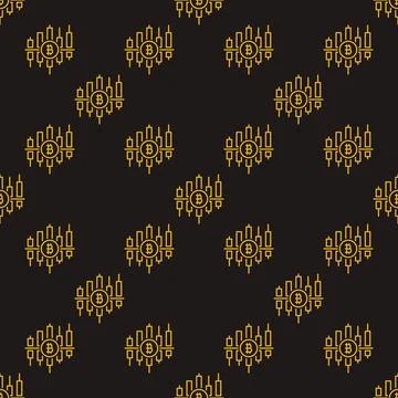 BTC candlestick pattern vector Bitcoin trading seamless pattern in thin lin.. Illustrazione stock