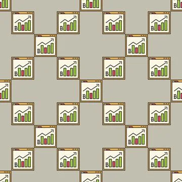 BTC Chart in Browser vector Investing in Bitcoin colored seamless pattern Illustrazione stock