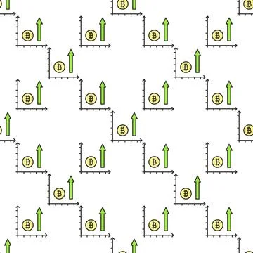BTC Chart vector Cryptocurrency Investment colored seamless pattern Illustrazione stock
