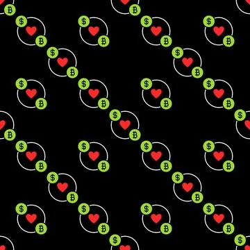 BTC with Dollar and Heart vector Bitcoin Crypto Trading seamless pattern Illustrazione stock