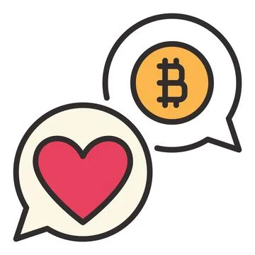 BTC with Heart in Speech Bubbles vector Bitcoin Investment colored icon or .. Stock Illustration
