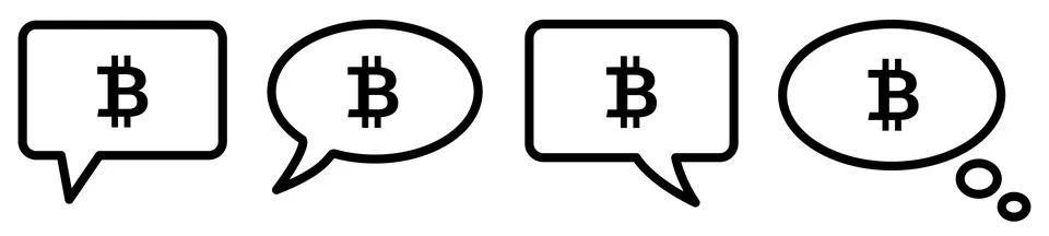 BTC icon in speech bubble, different version. Ask, talk or think about bitc.. 스톡 일러스트
