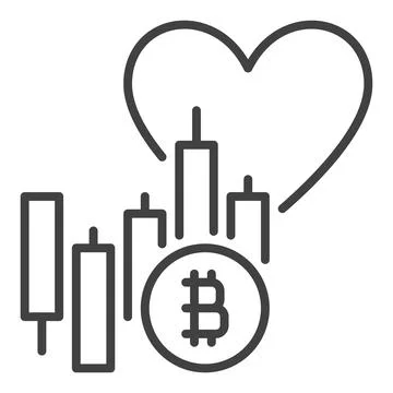 BTC Market Chart with Heart vector Trading outline icon or symbol Illustrazione stock