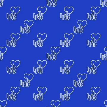 BTC Market Chart with Heart vector Trading outline seamless pattern 스톡 일러스트