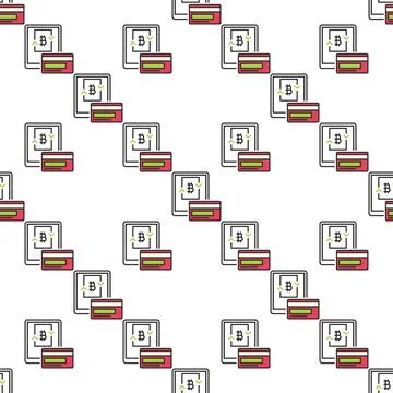 BTC payment via Tablet vector Bitcoin Accumulation colored seamless pattern Illustrazione stock