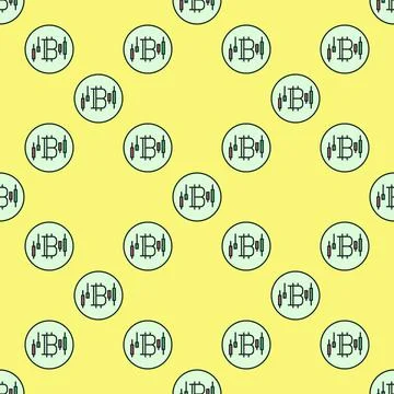BTC Trading vector Bitcoin linear round colored seamless pattern 스톡 일러스트