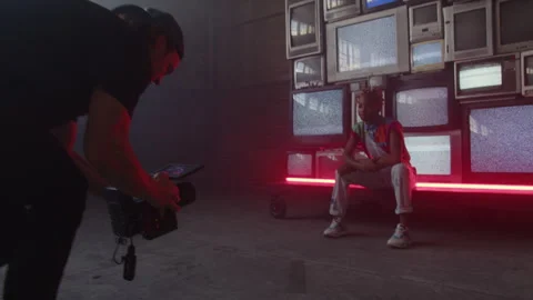 BTS of Camera Guy Shooting Shot Of Music Artist Stock Footage 270327186