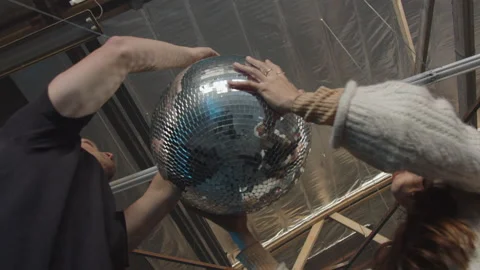 BTS of Crew Putting Up Disco Ball Stock Footage 270328519