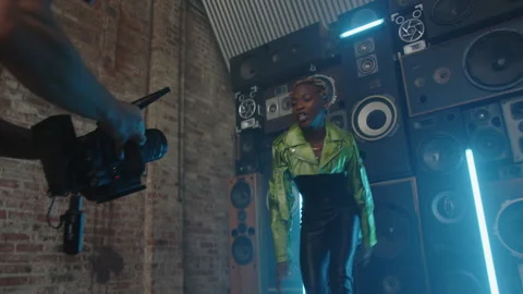 BTS Of Dancing Artist In Front Of Speakers Video stock 270328013