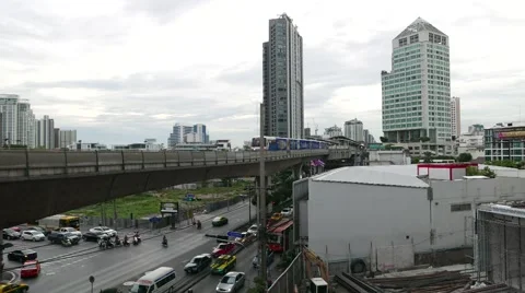 BTS Sky Train Departing from Station, Prakanong, Bangkok, Thailand Video stock 51944102