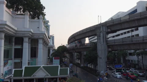 BTS Sky Train Passing in Bangkok Stock Footage 148408437