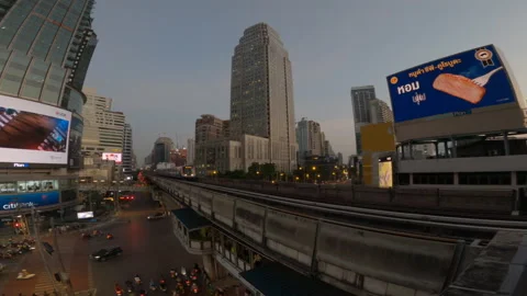 BTS sky train on rail at shopping district in Bangkok. Stock Footage 220378692