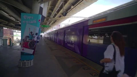 BTS Skytrain departures at Trainstation Stock Footage 78556752