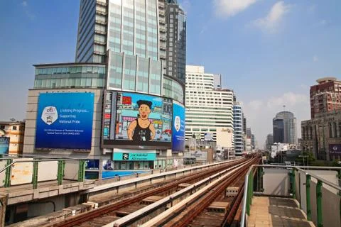 Bts skytrain elevated rails in asoke district Stock Photos