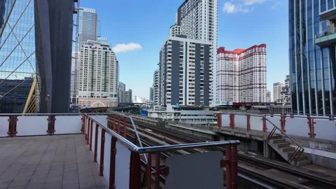 BTS Skytrain platform rapid transit system in Bangkok, Thailand public Stock Footage 337758327