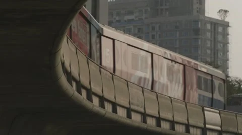 BTS Skytrain in Sathorn District Stock Footage 48200951