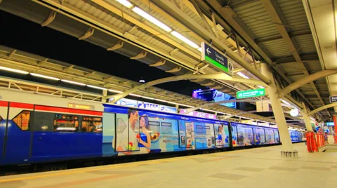 BTS Skytrain station at night. Stock Footage 32208484