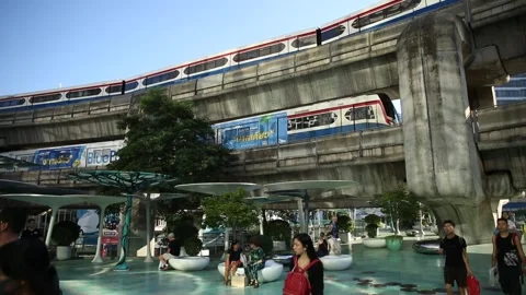 BTS SkyTrain view from outside, double train in Bangkok, Thailand. Stock Footage 277872452