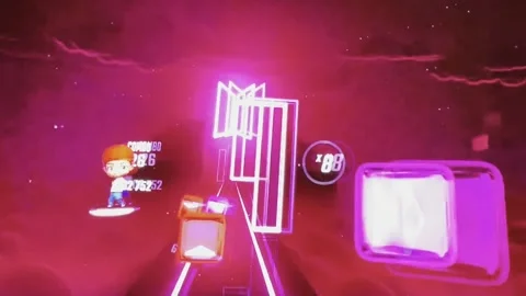 BTS Tiny Tan BEAT SABER game on The Oculus Quest 2 with character of Stock Footage 170701406