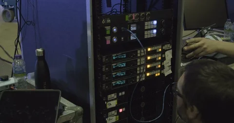 BTS Video Techs Dialling-in-settings-Rack1 422 25FPS Stock Footage 128465134