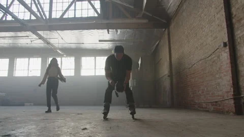 BTS Of Videographer On Rollerblades With Crew Stock Footage 270327706