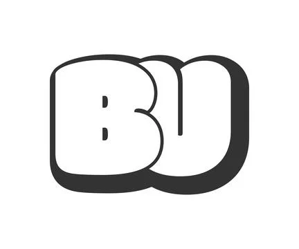BU logo, bubble comic lettering, rounded in graffiti style black and white .. Stock Illustration