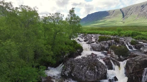 Buachaille Etive Mor from a drone, River Coupall, Glen Etive, River Etive, UK Stock-Footage 245805286