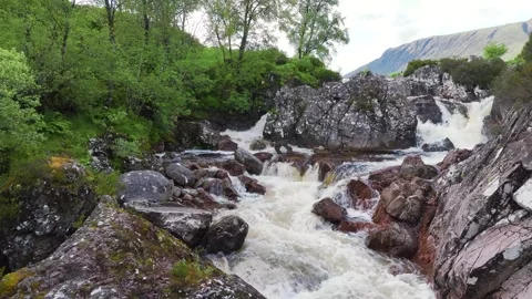 Buachaille Etive Mor from a drone, River Coupall, Glen Etive, River Etive, UK Stock Footage 245805289