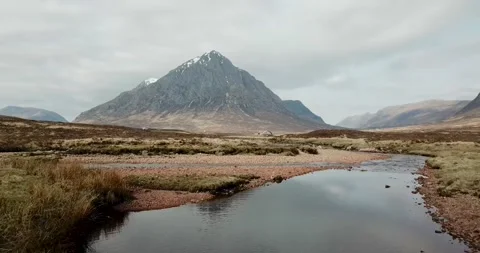 Buachaille Etive Mor from River Coe aerial Stock Footage 152485679