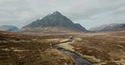 Buachaille Etive Mor from River Coe  aerial Stock Footage 152486174
